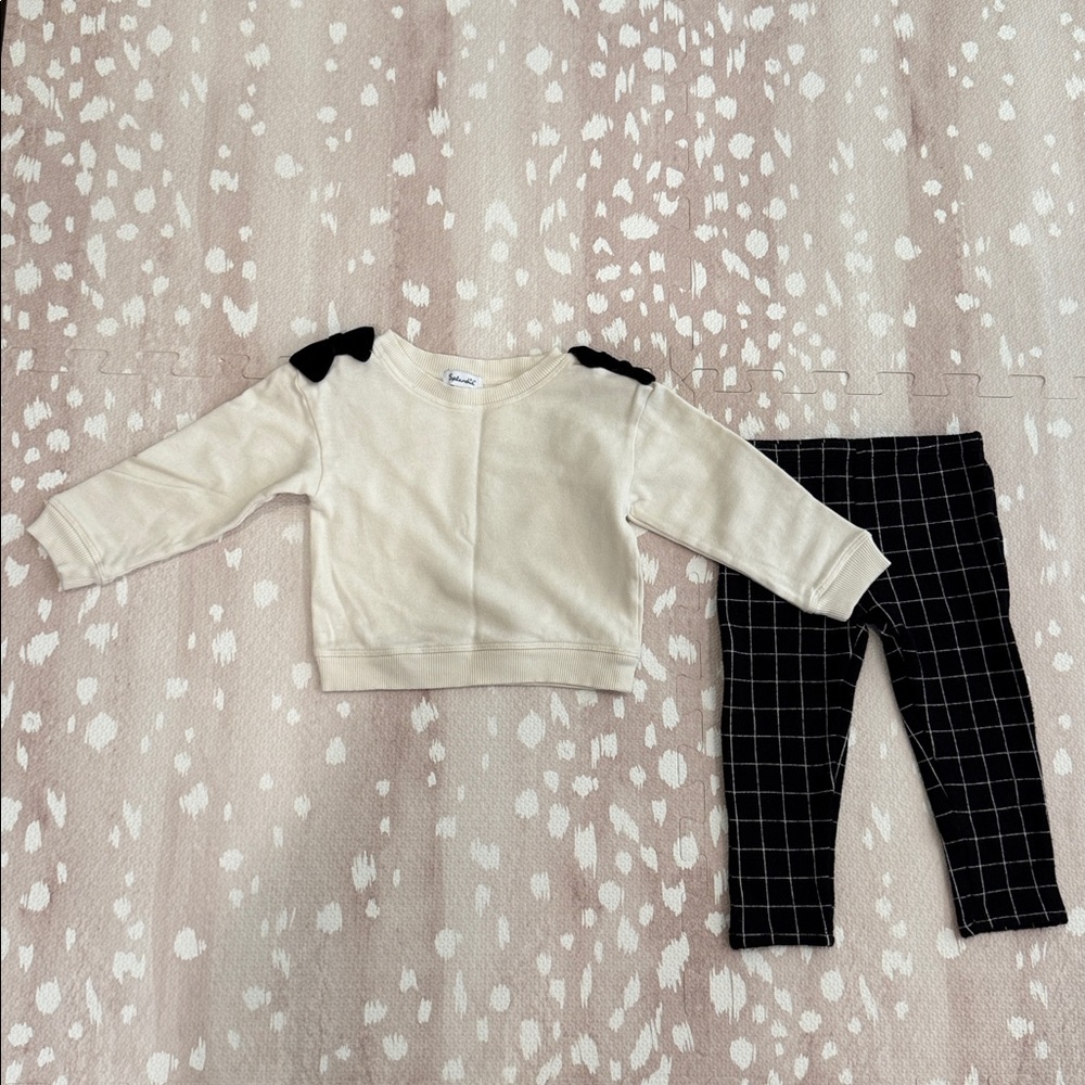 Splendid Toddler Girls Velvet Bow Sweatshirt & Windowpane Leggings Set 18–24M